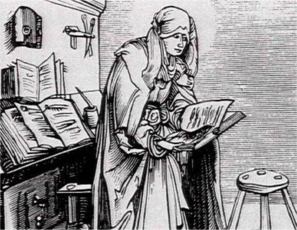 Nonne im Frauenkloster beim Lesen