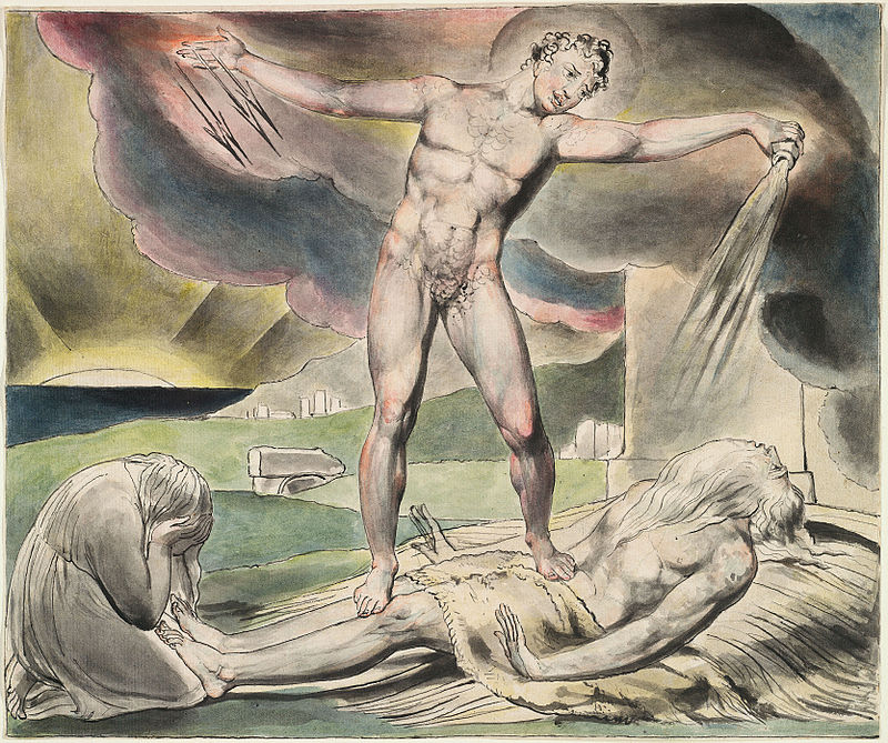William Blake - Satan schüttet die Plagen über Hiob aus (Aquarell von 1821)
