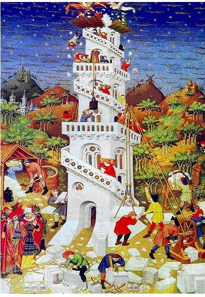 Der Turmbau zu Babel (Französischer Meister im Stundenbuch des Herzogs von Bedford 1423)
