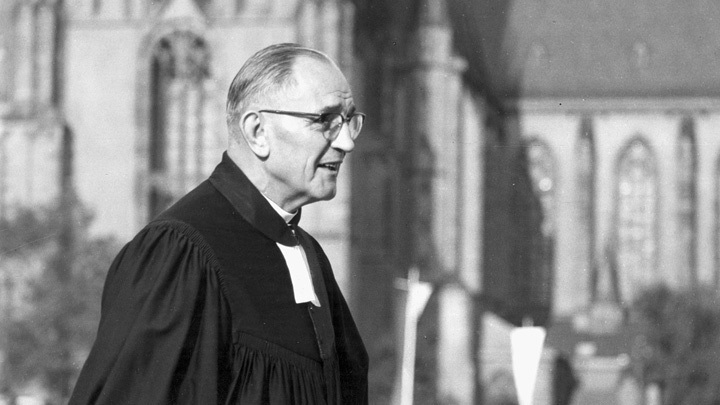 Martin Niemöller auf dem Deutschen Evangelischen Kirchentag 1956 in Frankfurt am Main